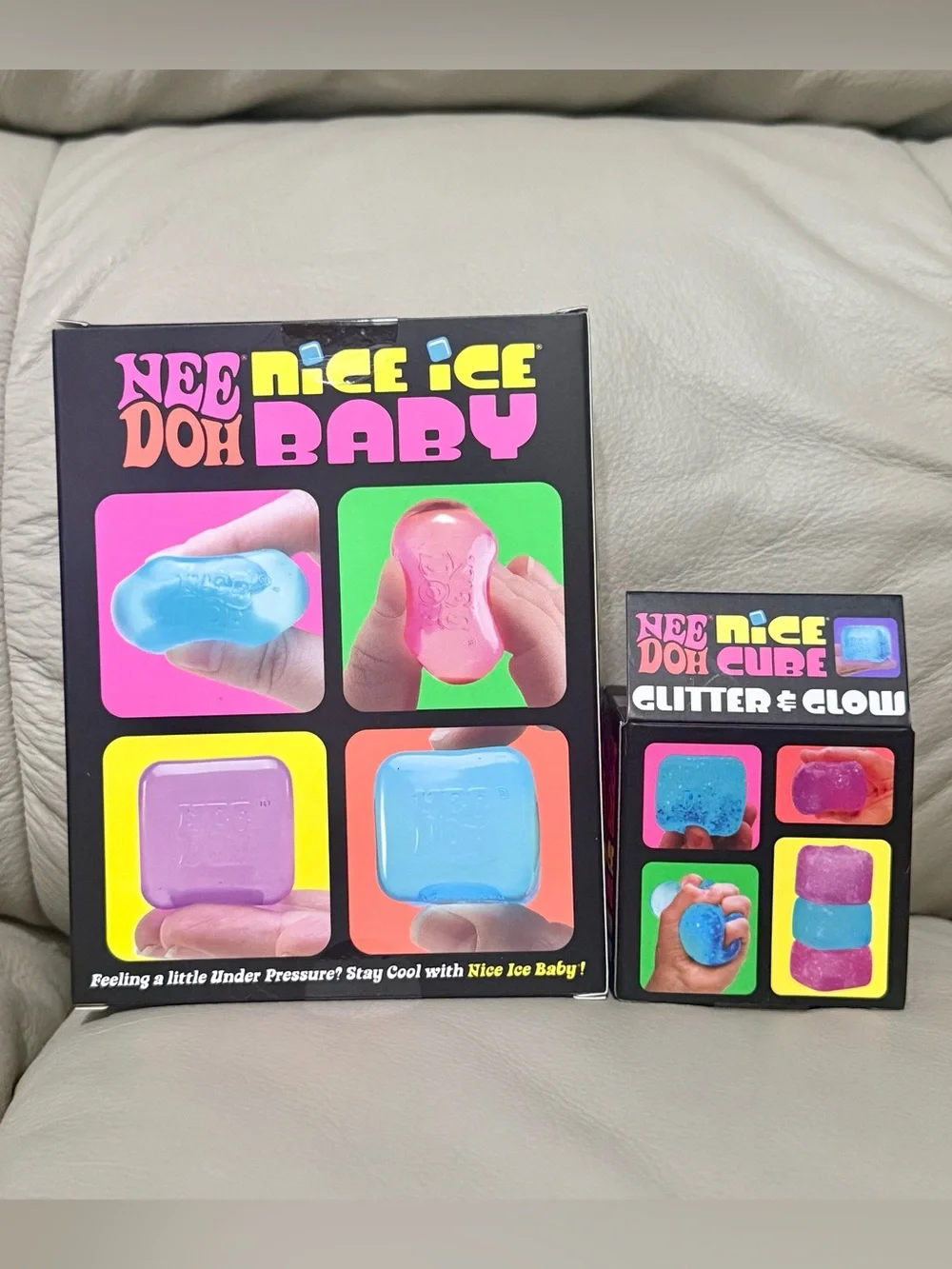 NEW Needoh Nice Ice Baby Cubes 4 Pack & Blue Glitter & Glow Nice Cube Squishy